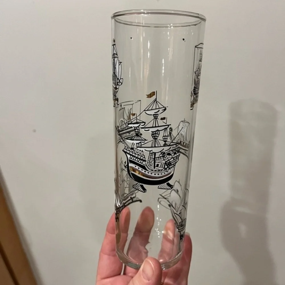 Vintage Libbey Nautical Tall Ship Design Hi Ball Glasses Set of 4